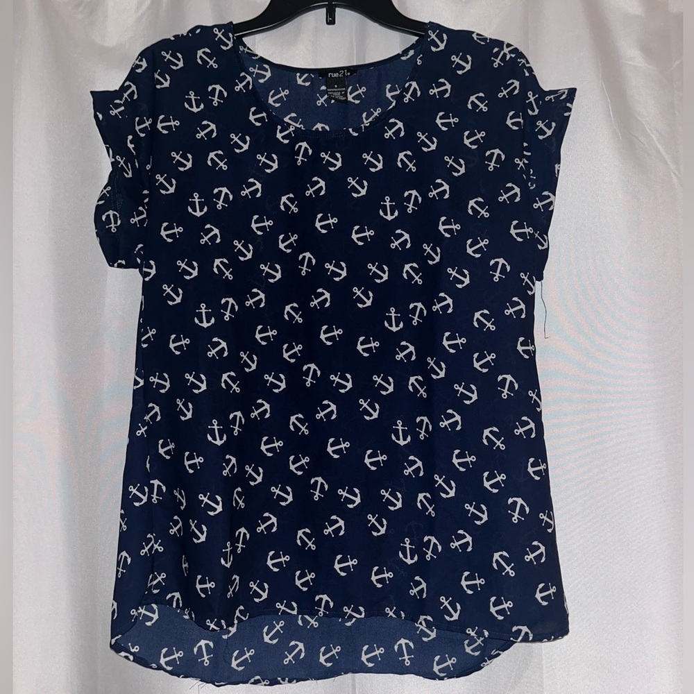 Navy blue blouse with white anchors size small